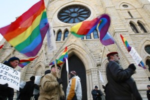 Marching outside Church